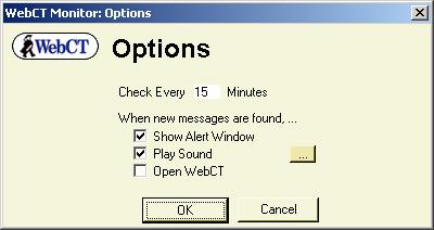WebCT Monitor Options Screen