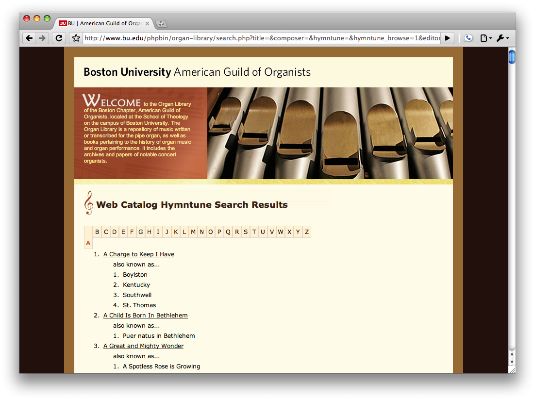 Image of the Organ Library WebCatalog