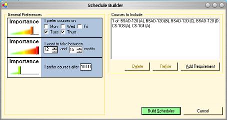 Screenshot: Built Schedule, with the new Preferences Viewer