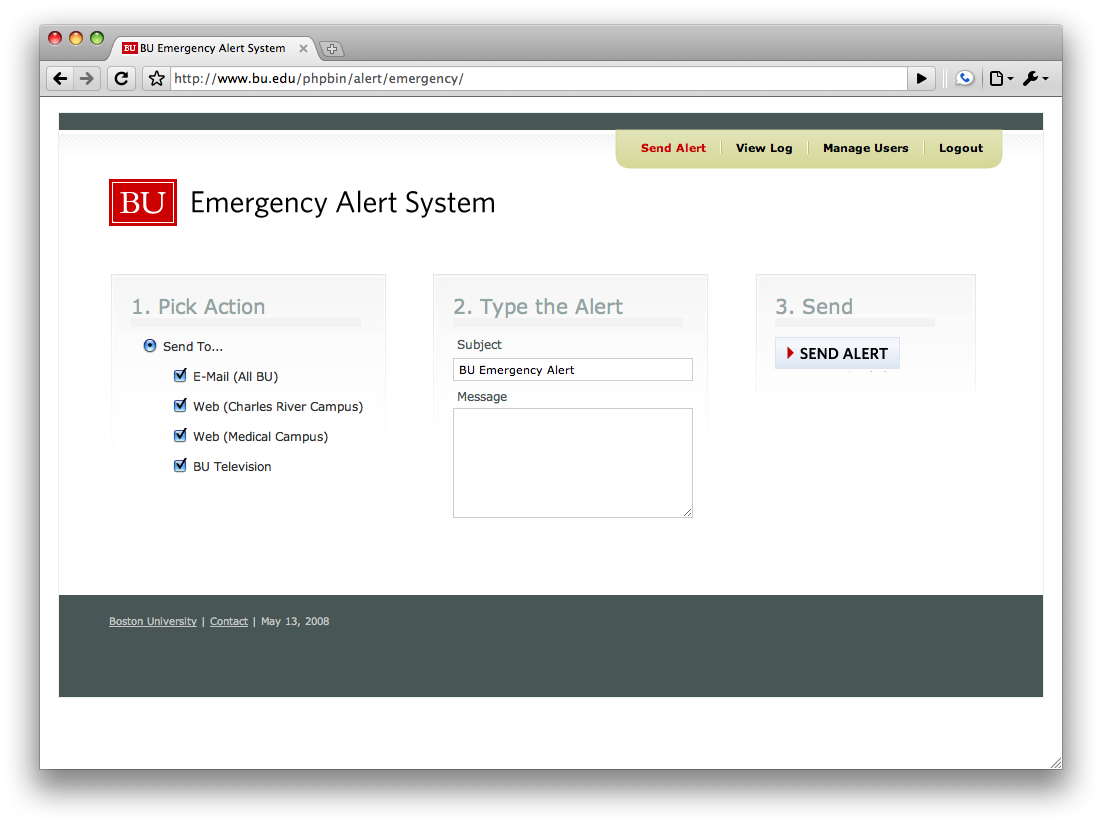 Screenshot of BU Alert