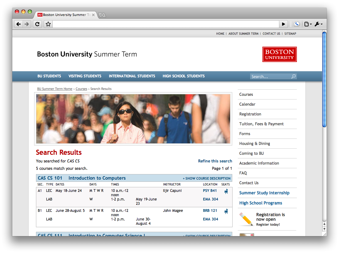 Screenshot of the Summer Term application